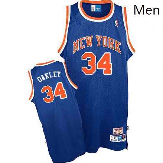 Mens Mitchell and Ness New York Knicks 34 Charles Oakley Authentic Royal Blue Throwback NBA Jersey